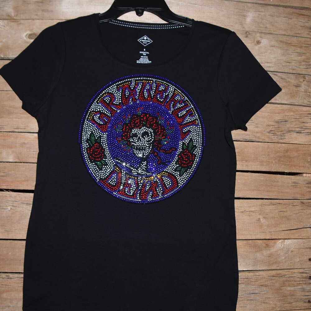 Grateful Dead Round Neck rhinestone bling short Sleeve Shirt XS S  M L XL X…